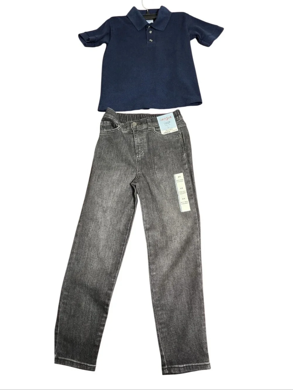 Boy's Black/Gray Jeans - Classic Straight Fit And Polo Shirt